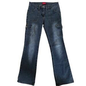 Southpole Womens Flare Jeans Cargo Pockets Denim Stretch Dark‎ Wash Blue Size 7